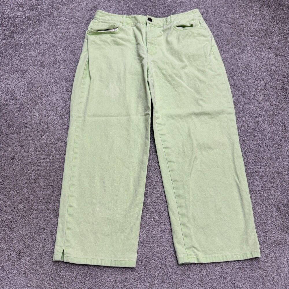 Talbots Stretch  Straight Cropped Denim Jeans Womens 6 Lime Green Cotton Linen